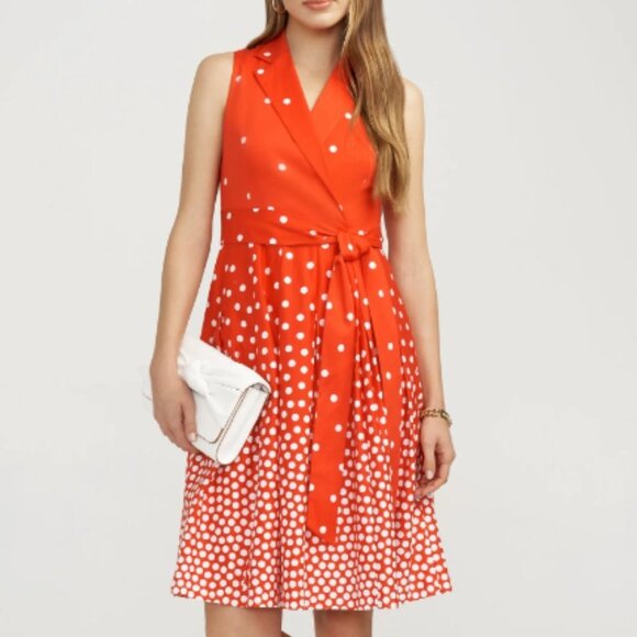 Anne‎ Kline Scattered Polka Dots Notch Collar Wrap Midi Dress Size: 4 - Picture 1 of 12